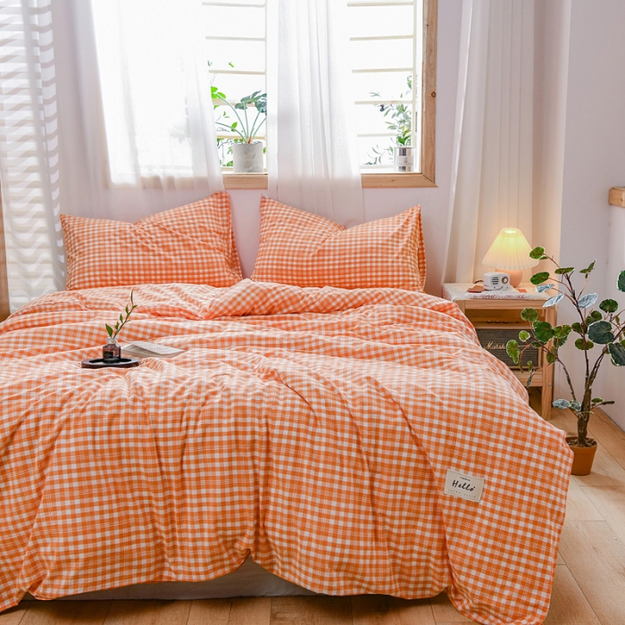 91家纺网 家纺一手货源 找家纺 恋人优选 2023新款纯棉水洗色织四件套 彩虹橘小格