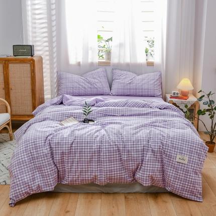 91家纺网 家纺一手货源 找家纺 恋人优选 2023新款纯棉水洗色织四件套 彩虹紫小格