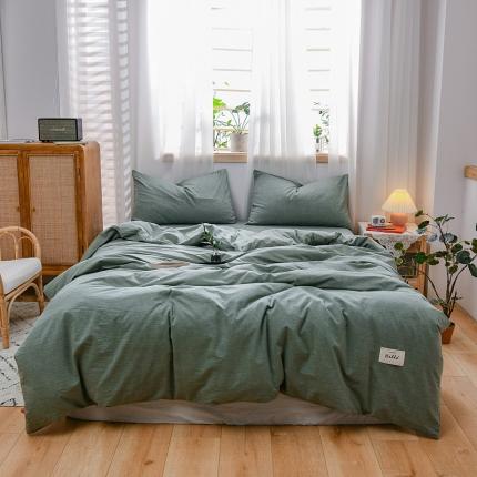 91家纺网 家纺一手货源 找家纺 恋人优选 2023新款纯棉水洗色织四件套 草绿