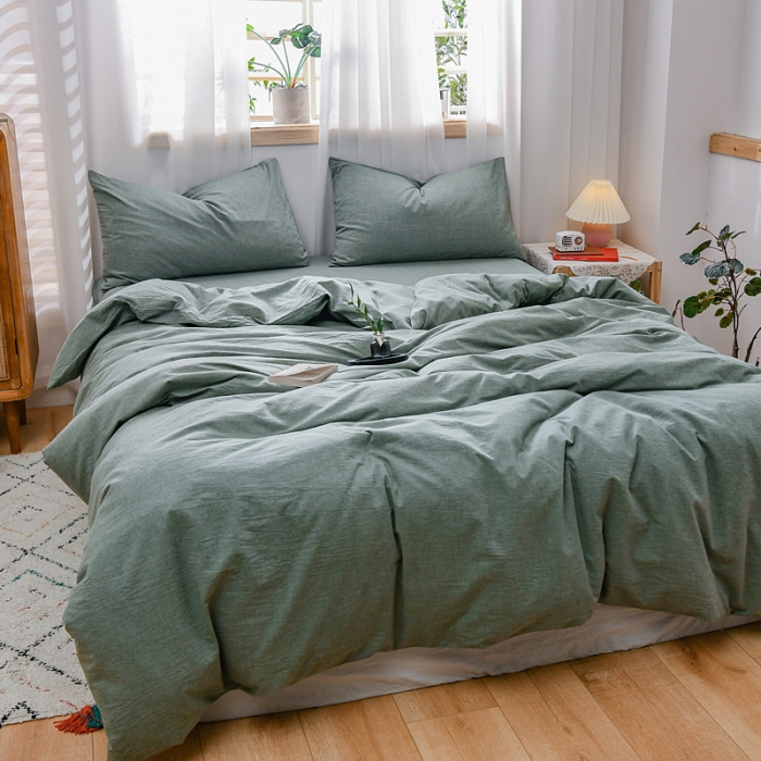 91家纺网 家纺一手货源 找家纺 恋人优选 2023新款纯棉水洗色织四件套 草绿