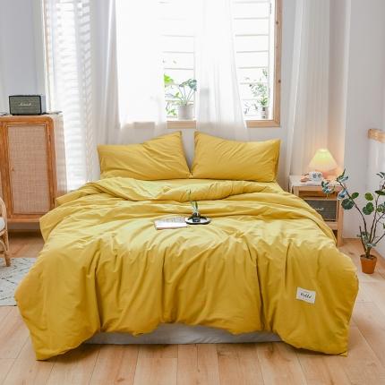 91家纺网 家纺一手货源 找家纺 恋人优选 2023新款纯棉水洗色织四件套 姜黄色