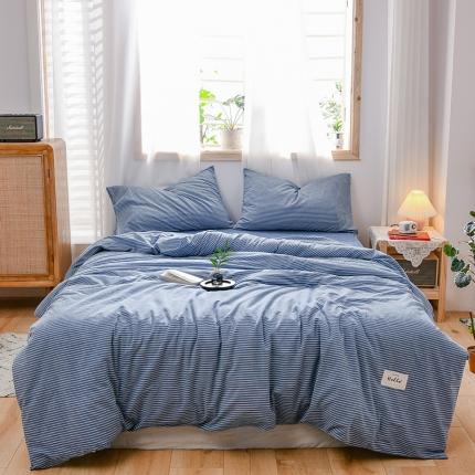 91家纺网 家纺一手货源 找家纺 恋人优选 2023新款纯棉水洗色织四件套 蓝白条