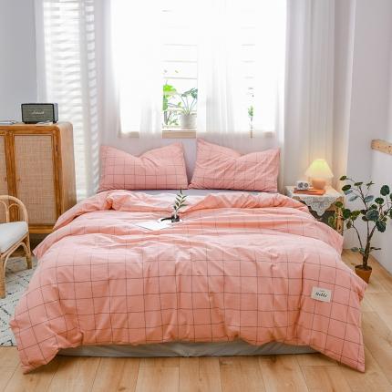 91家纺网 家纺一手货源 找家纺 恋人优选 2023新款纯棉水洗色织四件套 七夕粉大