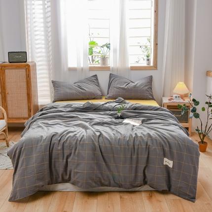 91家纺网 家纺一手货源 找家纺 恋人优选 2023新款纯棉水洗色织四件套 七夕灰大