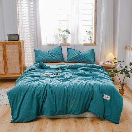 91家纺网 家纺一手货源 找家纺 恋人优选 2023新款纯棉水洗色织四件套 七夕蓝大