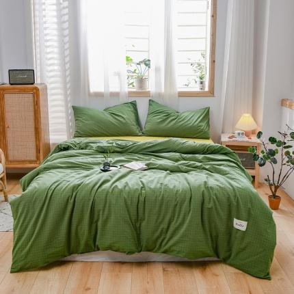 91家纺网 家纺一手货源 找家纺 恋人优选 2023新款纯棉水洗色织四件套 七夕绿小格