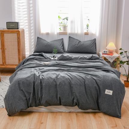 91家纺网 家纺一手货源 找家纺 恋人优选 2023新款纯棉水洗色织四件套 深灰