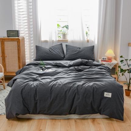 91家纺网 家纺一手货源 找家纺 恋人优选 2023新款纯棉水洗色织四件套  小灰格