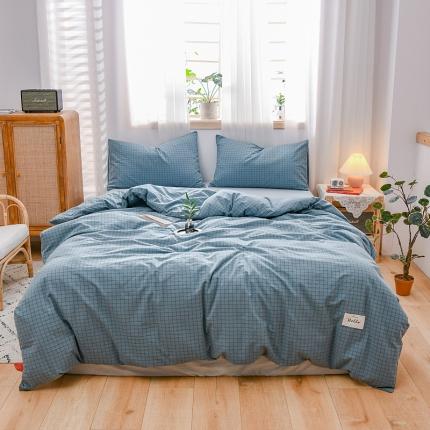 91家纺网 家纺一手货源 找家纺 恋人优选 2023新款纯棉水洗色织四件套 小蓝格