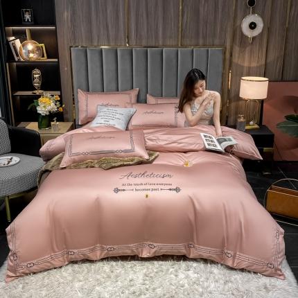 91家纺网 家纺一手货源 找家纺 ab家纺 2021新款40s全棉四件套-利欧 浅豆沙