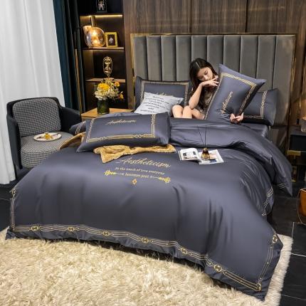 91家纺网 家纺一手货源 找家纺 ab家纺 2021新款40s全棉四件套-利欧 黛蓝