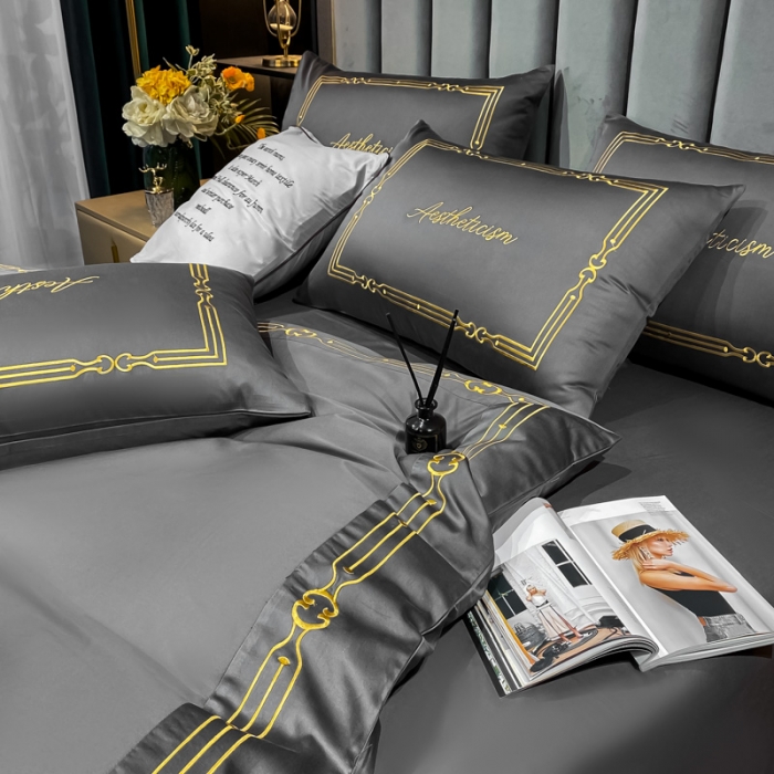 91家纺网 家纺一手货源 找家纺 ab家纺 2021新款40s全棉四件套-利欧 高级灰主