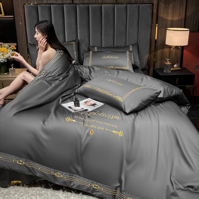 91家纺网 家纺一手货源 找家纺 ab家纺 2021新款40s全棉四件套-利欧 高级灰主