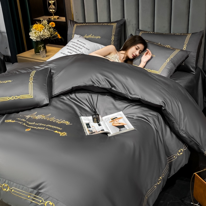 91家纺网 家纺一手货源 找家纺 ab家纺 2021新款40s全棉四件套-利欧 高级灰主