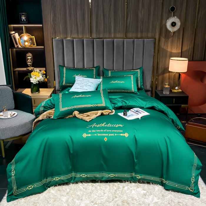 91家纺网 家纺一手货源 找家纺 ab家纺 2021新款40s全棉四件套-利欧 墨绿