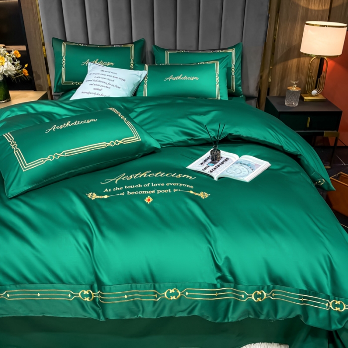 91家纺网 家纺一手货源 找家纺 ab家纺 2021新款40s全棉四件套-利欧 墨绿