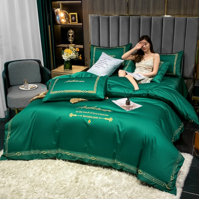 91家纺网 家纺一手货源 找家纺 ab家纺 2021新款40s全棉四件套-利欧 墨绿