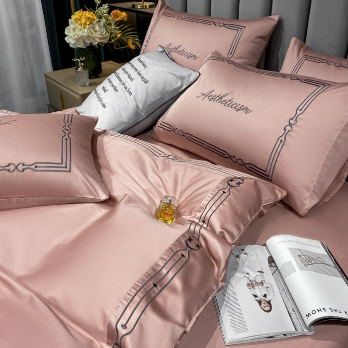 91家纺网 家纺一手货源 找家纺 ab家纺 2021新款40s全棉四件套-利欧 浅豆沙