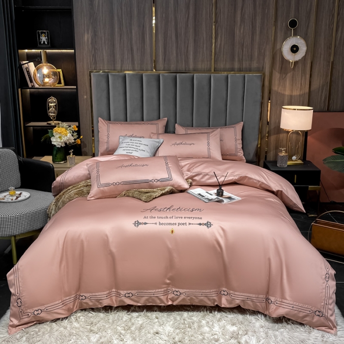 91家纺网 家纺一手货源 找家纺 ab家纺 2021新款40s全棉四件套-利欧 浅豆沙