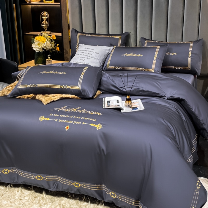 91家纺网 家纺一手货源 找家纺 ab家纺 2021新款40s全棉四件套-利欧 黛蓝