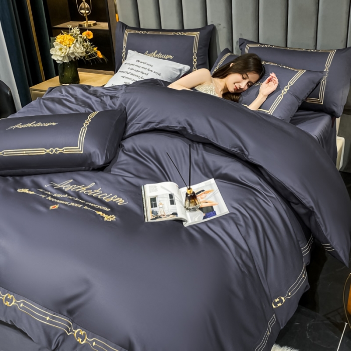 91家纺网 家纺一手货源 找家纺 ab家纺 2021新款40s全棉四件套-利欧 黛蓝