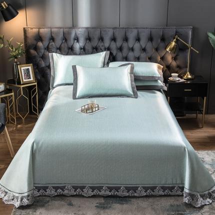 91家纺网 家纺一手货源 找家纺 全季家居新款1200D肌理纹床单款冰丝凉席床单款-水绿色