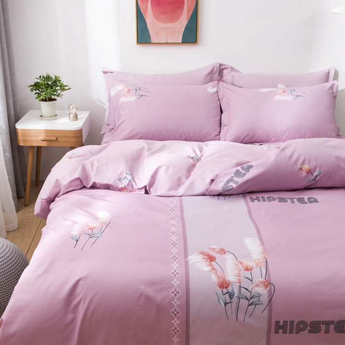 91家纺网 家纺一手货源 找家纺 星期三 2021新款花卉系列全棉13372四件套（加老板微信有会员价） 哈伊勒-红