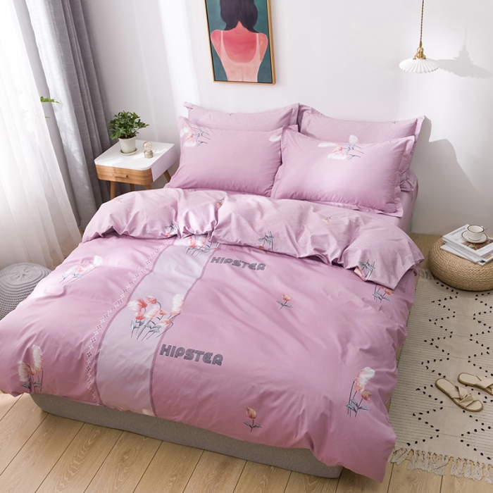 91家纺网 家纺一手货源 找家纺 星期三 2021新款花卉系列全棉13372四件套（加老板微信有会员价） 哈伊勒-红