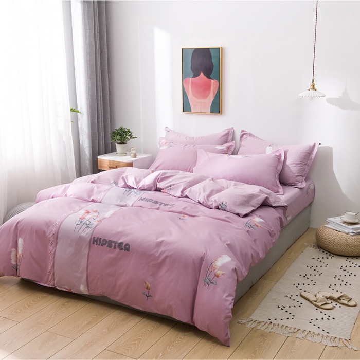 91家纺网 家纺一手货源 找家纺 星期三 2021新款花卉系列全棉13372四件套（加老板微信有会员价） 哈伊勒-红