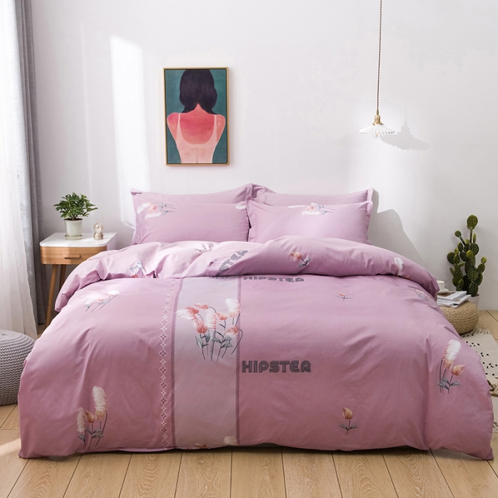 91家纺网 家纺一手货源 找家纺 星期三 2021新款花卉系列全棉13372四件套（加老板微信有会员价） 哈伊勒-红