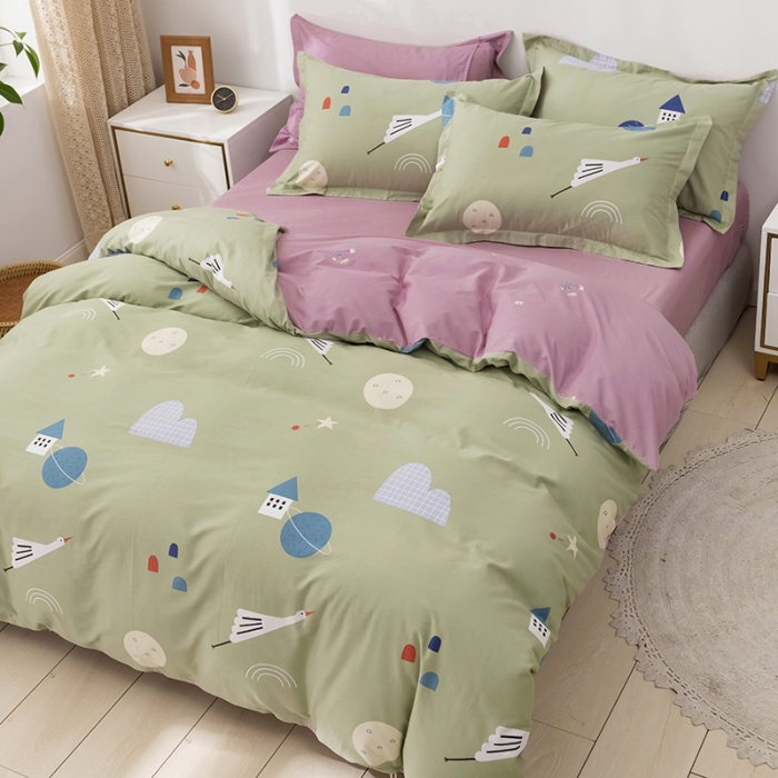 91家纺网 家纺一手货源 找家纺 星期三 2021新款卡通系列全棉13372四件套（加老板微信有会员价） 小夜莺