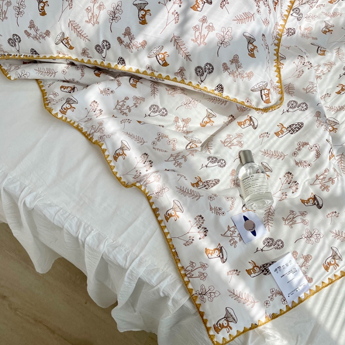 91家纺网 家纺一手货源 找家纺 洋铭区 2021新款双层纱夏被 蘑菇森林