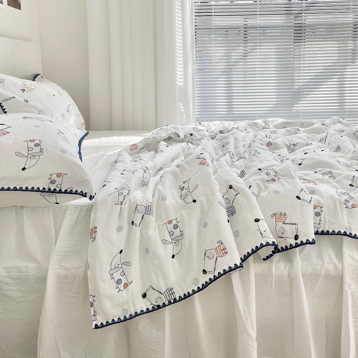 91家纺网 家纺一手货源 找家纺 洋铭区 2021新款双层纱夏被 小狗嘟嘟