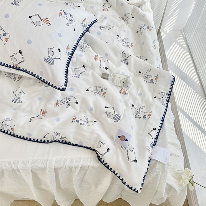 91家纺网 家纺一手货源 找家纺 洋铭区 2021新款双层纱夏被 小狗嘟嘟