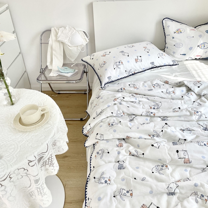 91家纺网 家纺一手货源 找家纺 洋铭区 2021新款双层纱夏被 小狗嘟嘟