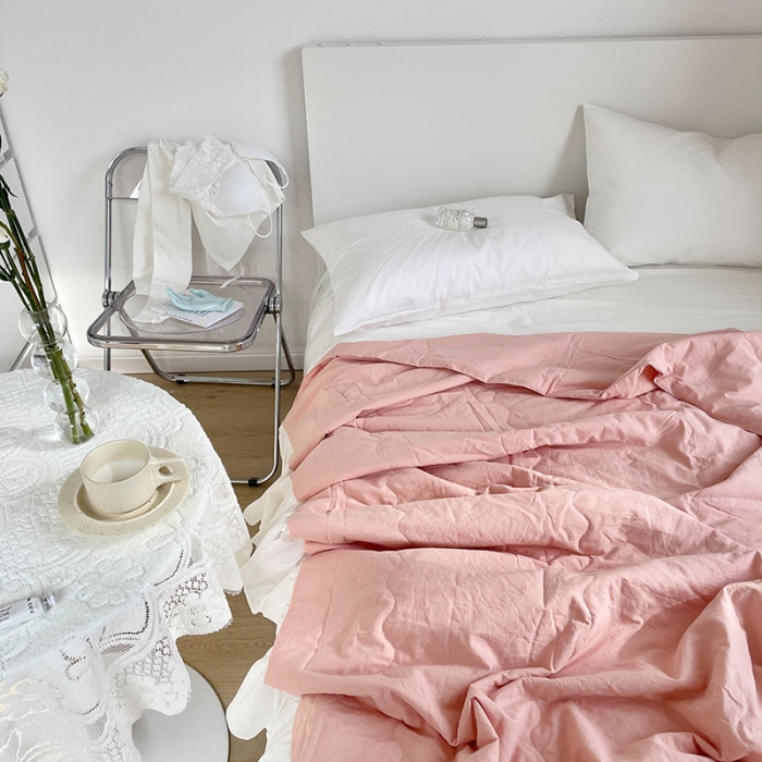 91家纺网 家纺一手货源 找家纺 洋铭区 2021新款甜蜜水洗棉夏被 蜜粉