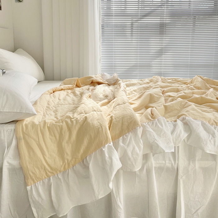 91家纺网 家纺一手货源 找家纺 洋铭区 2021新款甜蜜水洗棉夏被 蜜黄