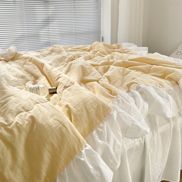 91家纺网 家纺一手货源 找家纺 洋铭区 2021新款甜蜜水洗棉夏被 蜜黄