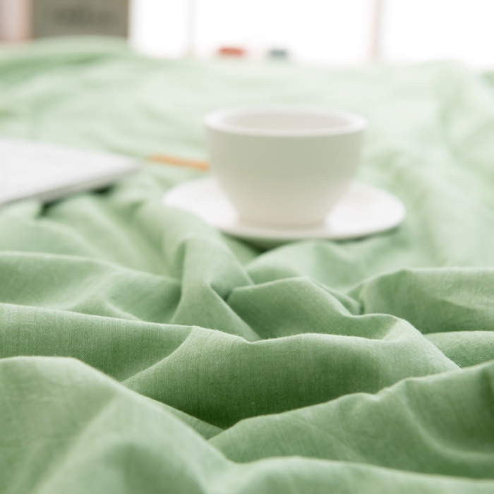 91家纺网 家纺一手货源 找家纺 全季 2021新款无印款全棉纯色色织棉花夏被 草绿