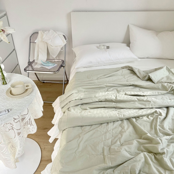 91家纺网 家纺一手货源 找家纺 洋铭区 2021新款甜蜜水洗棉夏被 蜜绿