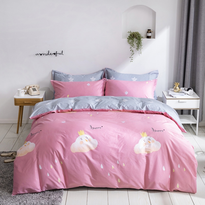 91家纺网 家纺一手货源 找家纺 星期三 2021新款卡通系列全棉13372四件套（加老板微信有会员价） 依云-粉