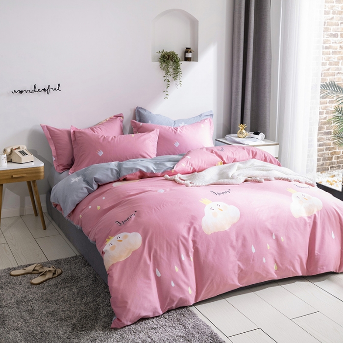 91家纺网 家纺一手货源 找家纺 星期三 2021新款卡通系列全棉13372四件套（加老板微信有会员价） 依云-粉