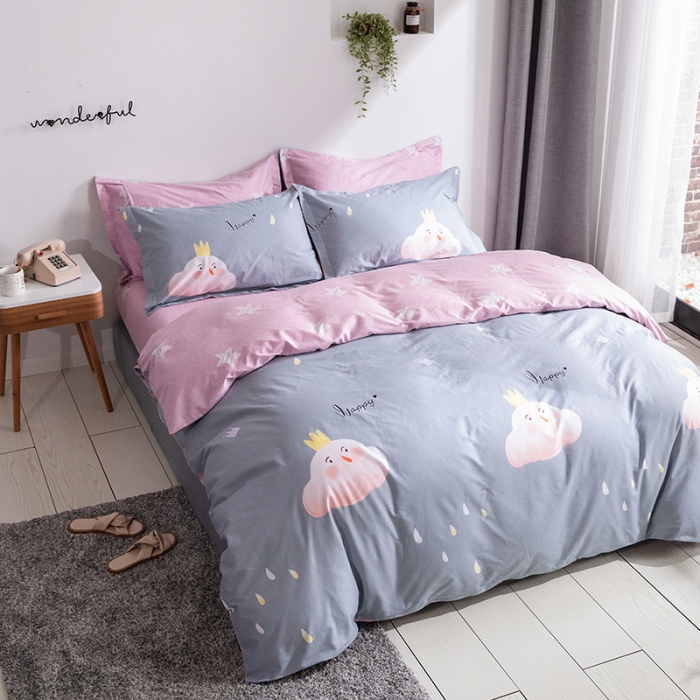 91家纺网 家纺一手货源 找家纺 星期三 2021新款卡通系列全棉13372四件套（加老板微信有会员价） 依云-灰