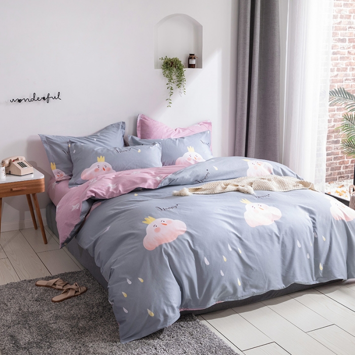 91家纺网 家纺一手货源 找家纺 星期三 2021新款卡通系列全棉13372四件套（加老板微信有会员价） 依云-灰