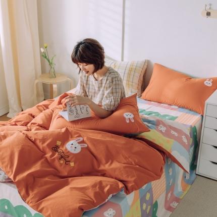 雅居纺 2022新款全棉水洗棉绣花四件套 阿兔