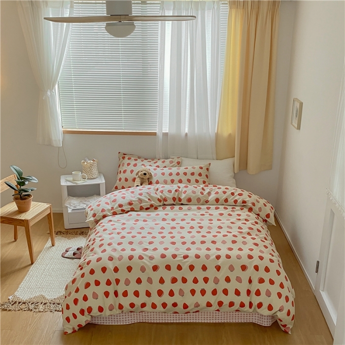 91家纺网 家纺一手货源 找家纺 棉眠 2021新款全棉13070四件套 草莓酱酱