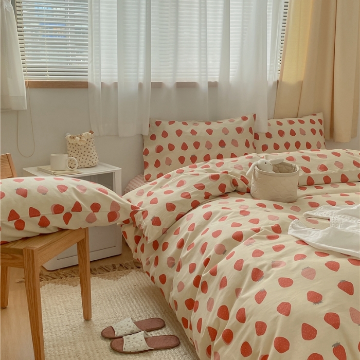 91家纺网 家纺一手货源 找家纺 棉眠 2021新款全棉13070四件套 草莓酱酱