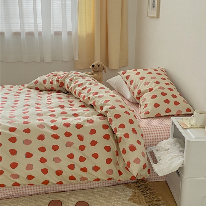 91家纺网 家纺一手货源 找家纺 棉眠 2021新款全棉13070四件套 草莓酱酱