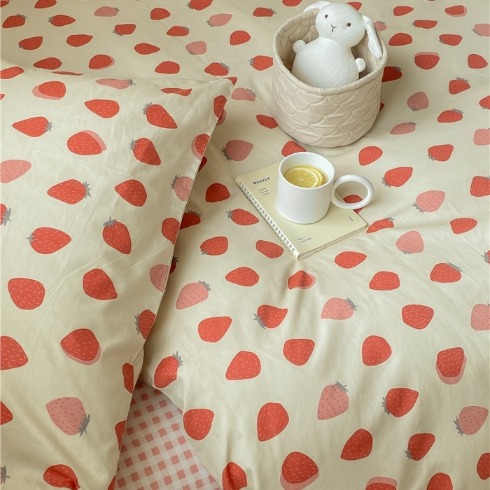 91家纺网 家纺一手货源 找家纺 棉眠 2021新款全棉13070四件套 草莓酱酱