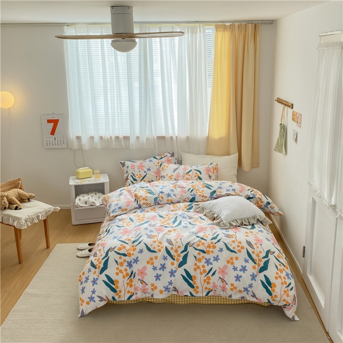 91家纺网 家纺一手货源 找家纺 棉眠 2021新款全棉13070四件套 叶雨-黄